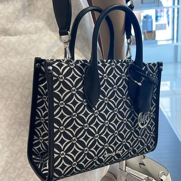 Michael Kors Mirella Small Metallic Logo Jacquard Crossbody Bag Black/Silver 
NW - Picture 11 of 16